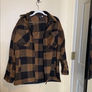 H&M Black and Brown Checkered Shirt Jacket